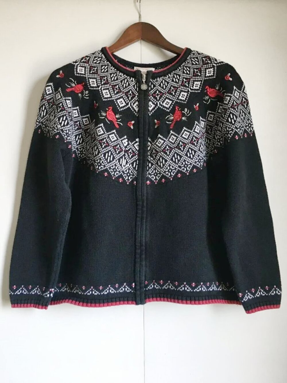 Vintage Northern Reflections Cotton Cardinal Fair Isle Zip Up Sweater - L